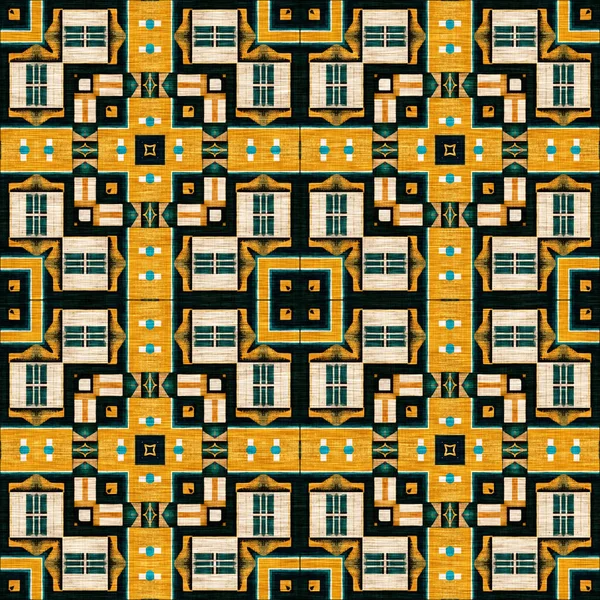 Traditional Tile Mosaic Seamless Pattern Print Fabric Effect Mexican Patchwork — 스톡 사진