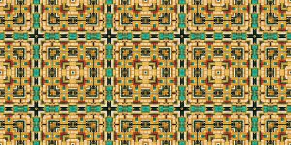 Traditional Tile Mosaic Seamless Border Pattern Print Fabric Effect Mexican — Zdjęcie stockowe