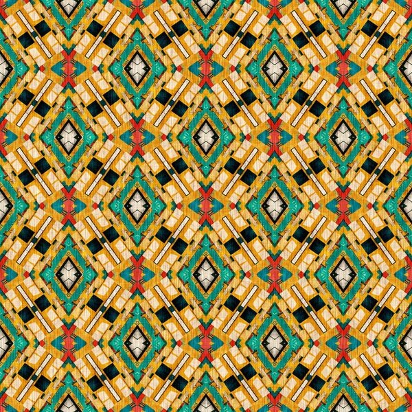 Traditional Tile Mosaic Seamless Pattern Print Fabric Effect Mexican Patchwork — стоковое фото