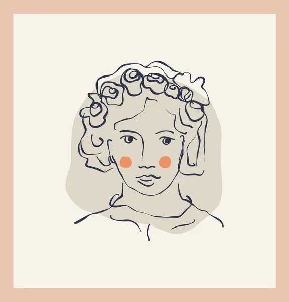 Retrato Femenino Con Flor Vector Clipart Único Dibujo Enmarcado Chica — Vector de stock