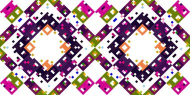 Retro geometrik piksel desen. Eğlenceli kaleydoskopik pembe duvar kağıdı. Kusursuz doku arkaplanı için renkli bir klasik jeo nokta mozaiği