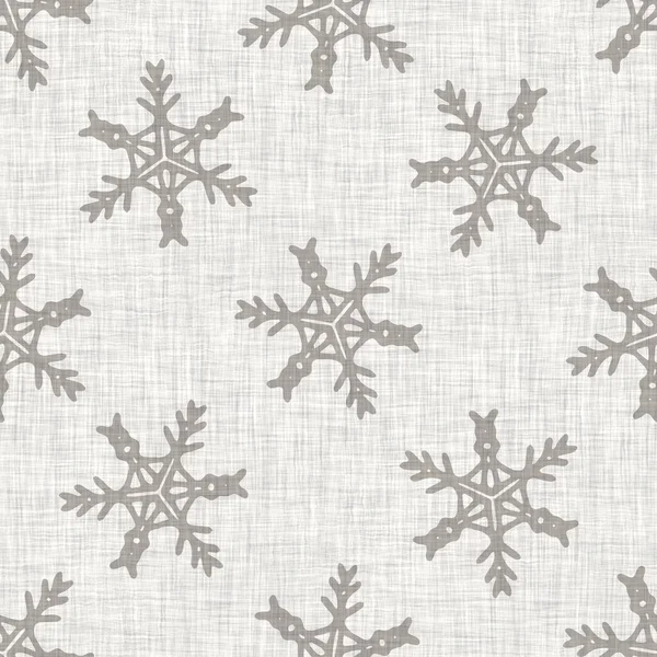 Seamless Christmas Snowflake Woven Linen Pattern Two Tone Seasonal Grey — Stock Photo, Image