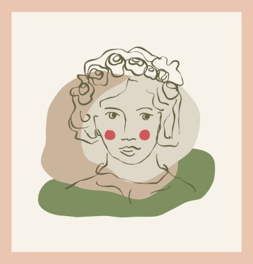 Çiçek vektörü tek klipli kadın portresi. Elle çizilmiş karikatür kız resmi. Web avatarı için yüz illüstrasyonu