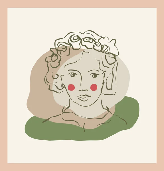 Kvinnligt Porträtt Med Blomma Vektor Enda Clipart Inramad Teckning Tecknad — Stock vektor