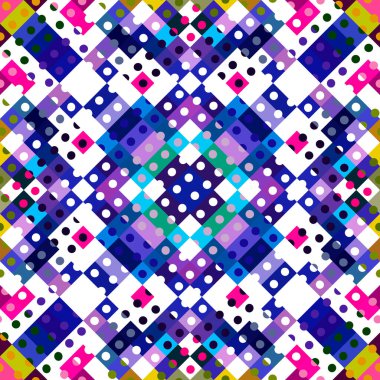 Garip geometrik piksel desen. Eğlenceli kaleydoskopik pembe duvar kağıdı. Kusursuz doku arkaplanı için renkli bir klasik jeo nokta mozaiği