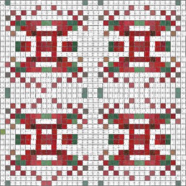 Seamless Christmas poinsettia cross stitch pattern. Decorative ornament in seasonal red for embroidered December holiday background. Winter botanical vintage scandi repeat tile
