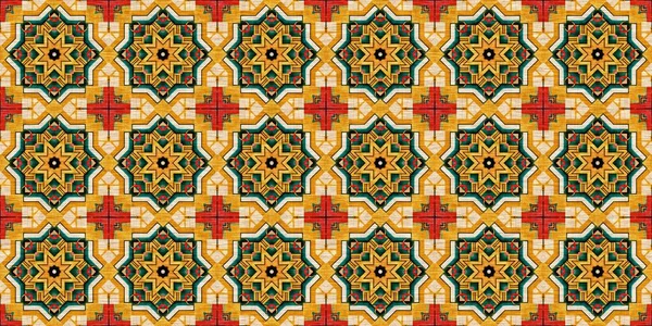 Traditional Tile Mosaic Seamless Border Pattern Print Fabric Effect Mexican — 图库照片