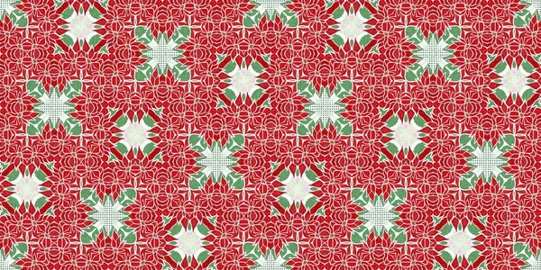 Seamless Christmas Poinsettia Retro Border Decorative Ornament Seasonal Red December — Zdjęcie stockowe