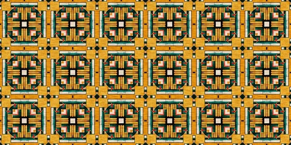 Traditional Tile Mosaic Seamless Border Pattern Print Fabric Effect Mexican — Φωτογραφία Αρχείου