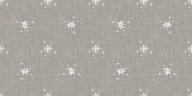 Seamless christmas snowflake woven linen border. Two tone seasonal grey farmhouse frost edging. Holiday textile for french Xmas snow washi tape