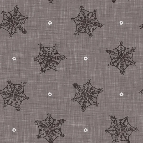 Seamless Christmas Snowflake Woven Linen Pattern Two Tone Seasonal Brown — Stock Fotó