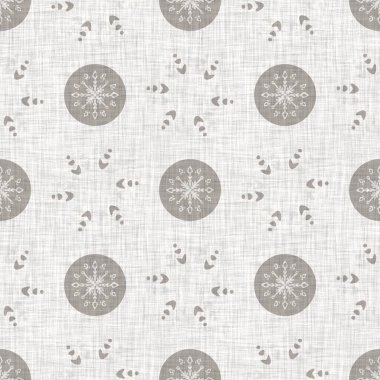 Seamless christmas snowflake woven linen pattern. Two tone seasonal grey farmhouse frost background. Holiday textile for french Xmas snow repeat.