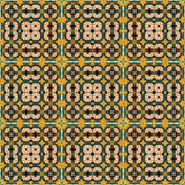 Traditional Tile Mosaic Seamless Pattern Print Fabric Effect Mexican Patchwork — ストック写真