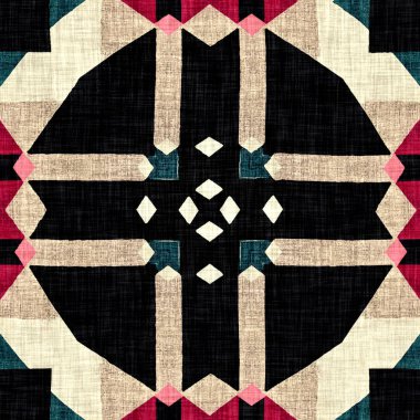 Yorgan kaplı Amerikana jeo-kusursuz desen. Her yerde Cottagecore var. Klasik geometrik yinelenen fayanslar için ev yapımı geleneksel zanaat