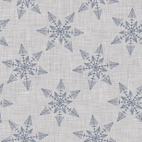 Seamless Christmas Snowflake Woven Linen Pattern Two Tone Seasonal Farmhouse — Stock Photo, Image