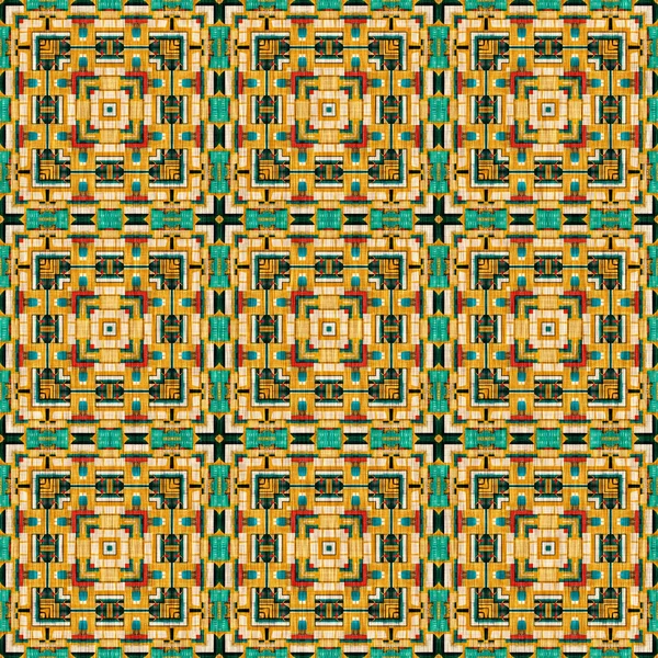 Traditional Tile Mosaic Seamless Pattern Print Fabric Effect Mexican Patchwork — стоковое фото