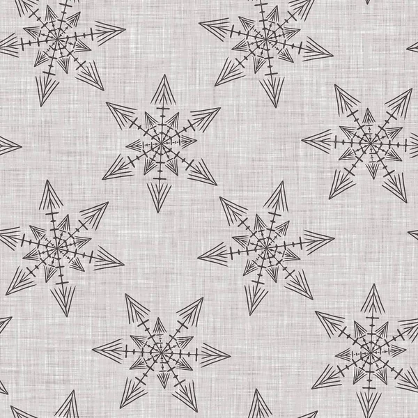 Seamless Christmas Snowflake Woven Linen Pattern Two Tone Seasonal Brown — Fotografia de Stock
