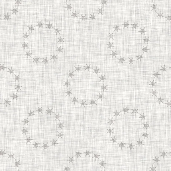 Seamless christmas snowflake woven linen pattern. Two tone seasonal grey farmhouse frost background. Holiday textile for french Xmas snow repeat.
