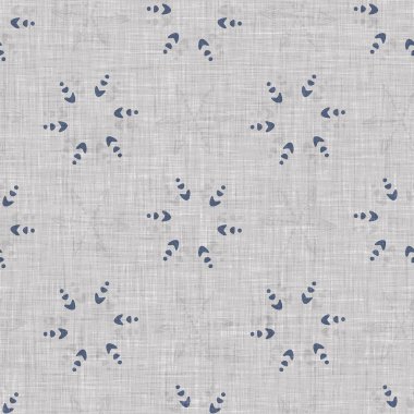 Kusursuz Noel kar taneleri örülmüş keten desenler. İki ton, mevsimlik çiftlik evi mavi don arka planı. Fransız Xmas karları için tatil tekstili.