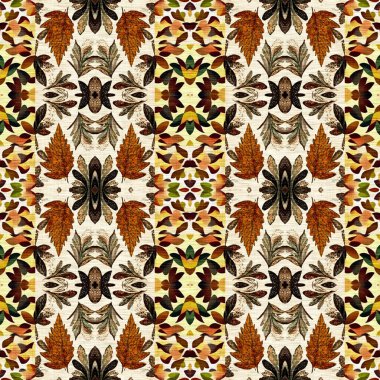 Sonbahar yaprağı yorgan stili, dikişsiz desen. 70 'lerin arka planı için basit bir yama tasarımı. Yeşilliğin doğal tasarımı