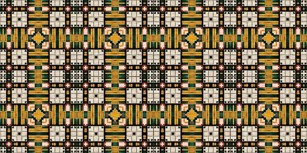 Traditional Tile Mosaic Seamless Border Pattern Print Fabric Effect Mexican — Stockfoto