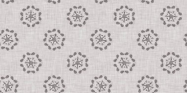 Kusursuz Noel kar taneleri örülmüş keten kenar. Mevsimlik iki ton kahverengi çiftlik evi donması. Fransız Xmas kar haçı bandı için tatil tekstili