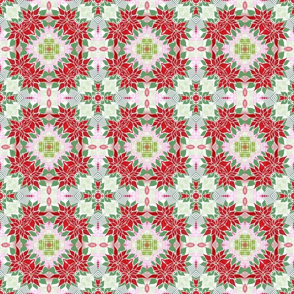 Seamless Christmas Poinsettia Retro Pattern Decorative Ornament Seasonal Red December —  Fotos de Stock