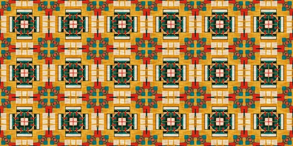 Traditional Tile Mosaic Seamless Border Pattern Print Fabric Effect Mexican — Foto de Stock