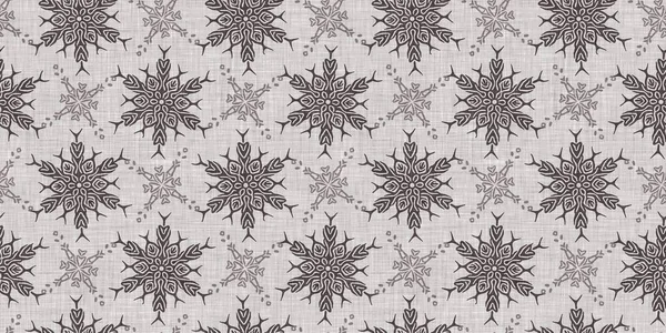 Seamless Christmas Snowflake Woven Linen Border Two Tone Seasonal Brown — Stockfoto