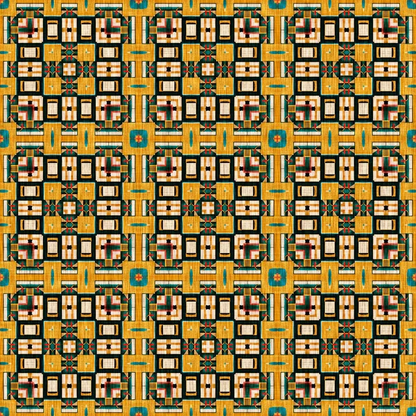 Traditional Tile Mosaic Seamless Pattern Print Fabric Effect Mexican Patchwork — Fotografia de Stock