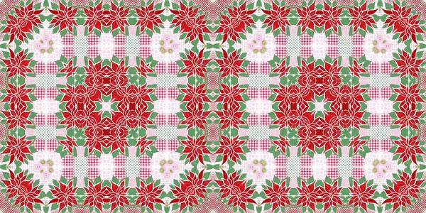 Seamless Christmas Poinsettia Retro Border Decorative Ornament Seasonal Red December —  Fotos de Stock