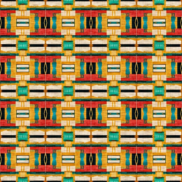 Tradycyjne Płytki Mozaika Bezszwowy Wzór Wydruku Efekt Tkaniny Meksykański Patchwork — Zdjęcie stockowe