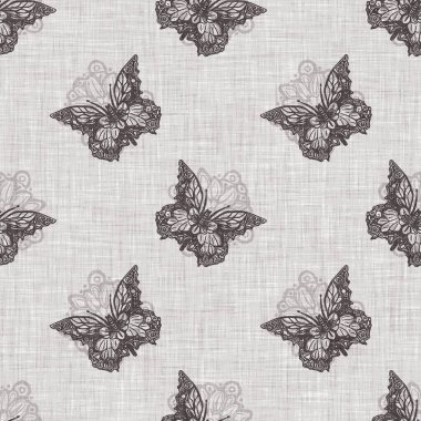 Çiftlik evi gri kelebeği pürüzsüz desen. Kırsal Fransız yaban hayatı tüm duvar kağıtlarında ekolojik güzellikler için. Tuhaf lepidopteranın dekoratif tekstilini tekrarla