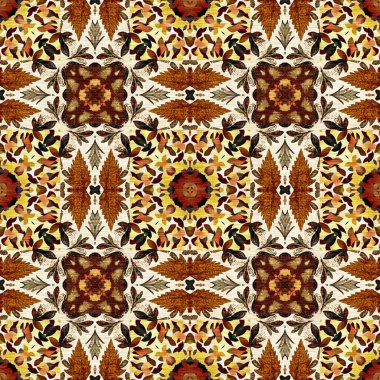 Sonbahar yaprağı yorgan stili, dikişsiz desen. 70 'lerin arka planı için basit bir yama tasarımı. Yeşilliğin doğal tasarımı