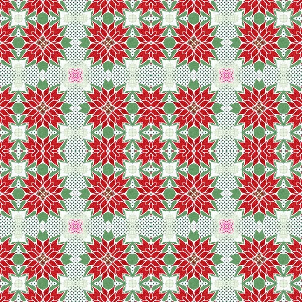 stock image Seamless Christmas poinsettia retro pattern. Decorative ornament in seasonal red for December holiday background. Winter botanical vintage scandi repeat tile