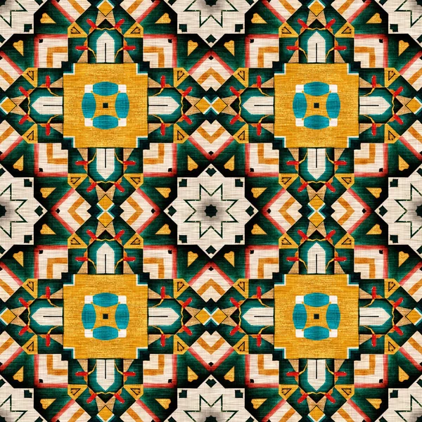 Traditional Tile Mosaic Seamless Pattern Print Fabric Effect Mexican Patchwork — Stok fotoğraf