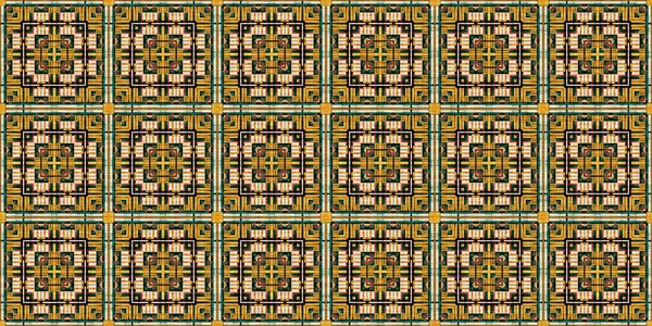 Traditionelles Fliesenmosaik Mit Nahtlosem Randmuster Textileffekt Mexikanischer Patchwork Damast Randbesatz — Stockfoto
