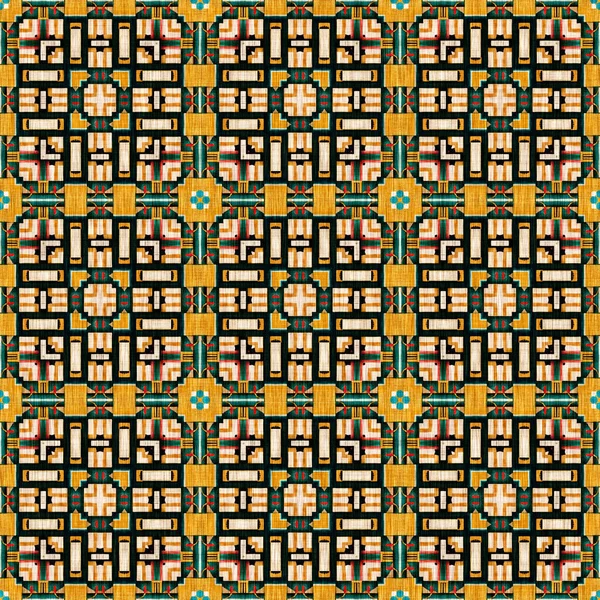 Traditional Tile Mosaic Seamless Pattern Print Fabric Effect Mexican Patchwork — Foto de Stock
