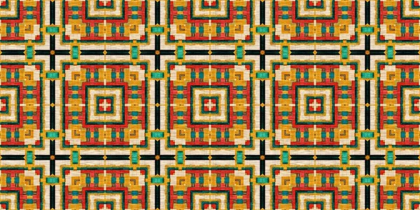 Traditional Tile Mosaic Seamless Border Pattern Print Fabric Effect Mexican — Foto Stock