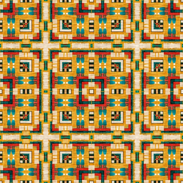 Traditional Tile Mosaic Seamless Pattern Print Fabric Effect Mexican Patchwork — Stockfoto