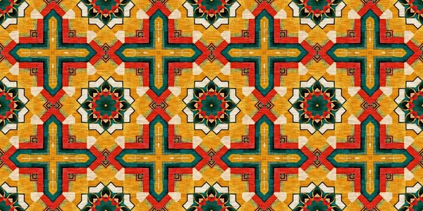 Traditional Tile Mosaic Seamless Border Pattern Print Fabric Effect Mexican — 스톡 사진