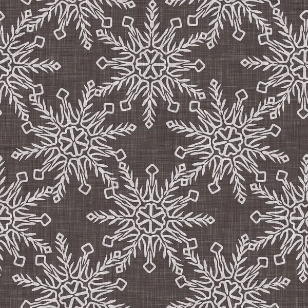Seamless Christmas Snowflake Woven Linen Pattern Two Tone Seasonal Brown — стокове фото