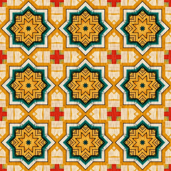 Traditional Tile Mosaic Seamless Pattern Print Fabric Effect Mexican Patchwork — 图库照片