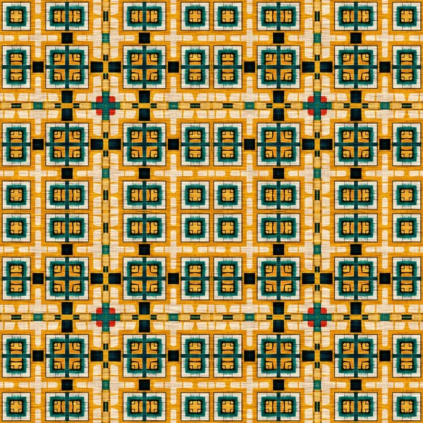 Traditional Tile Mosaic Seamless Pattern Print Fabric Effect Mexican Patchwork — Φωτογραφία Αρχείου