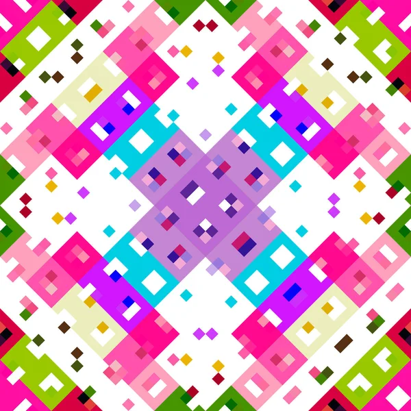 Kaleidoscopic地理像素模式 有趣的粉红色墙纸 五彩缤纷的夏季复古地理点镶嵌无缝纹理背景 — 图库照片