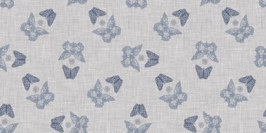 Çiftlik evi mavi kelebeği kusursuz sınır. Ekolojik güzellikler için kırsal Fransız yaban hayatı. Tuhaf lepidopteranın dekoratif tekstilini tekrarla