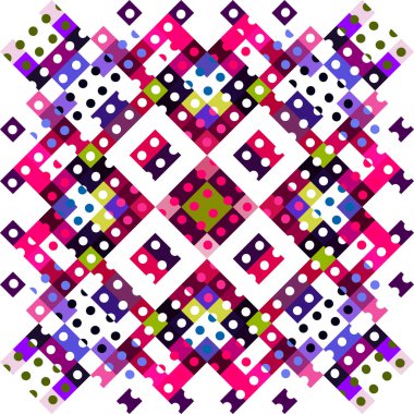 Garip geometrik piksel desen. Eğlenceli kaleydoskopik pembe duvar kağıdı. Kusursuz doku arkaplanı için renkli bir klasik jeo nokta mozaiği