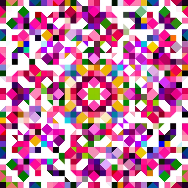 レトロ幾何学的なピクセルパターン 遊び心のある楽しい万華鏡のピンクの壁紙 カラフルな夏のヴィンテージジオドットモザイクシームレスなテクスチャ背景 — ストック写真