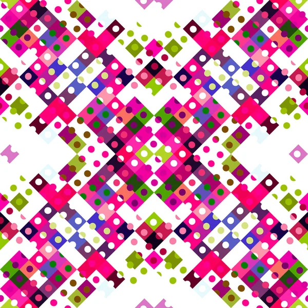 异想天开的几何象素图案 有趣的万花筒粉红墙纸 五彩缤纷的夏季复古地理点镶嵌无缝纹理背景 — 图库照片