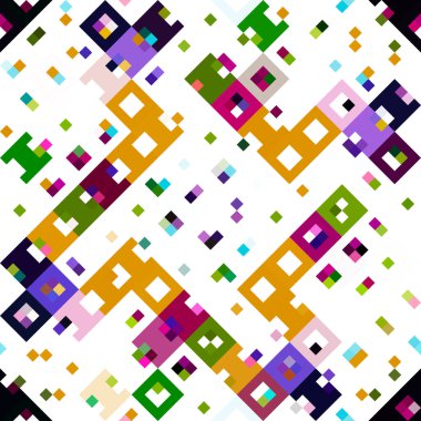 Kaleydoskopik coğrafi piksel deseni. Eğlenceli pembe duvar kâğıdı. Kusursuz doku arkaplanı için renkli bir klasik jeo nokta mozaiği